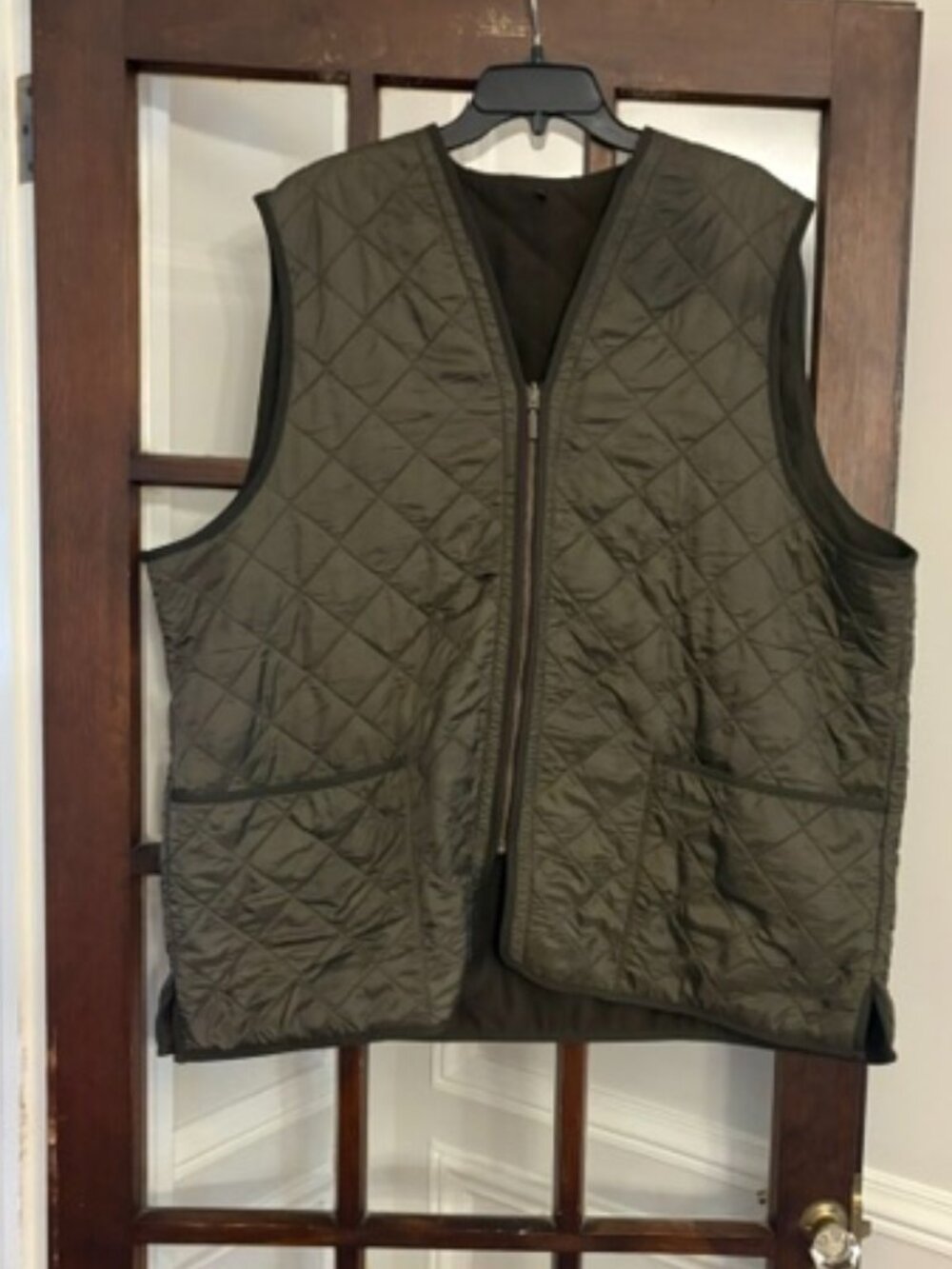 Barbour Olive Green Quilted Fleece-Lined Vest, Size XXL
